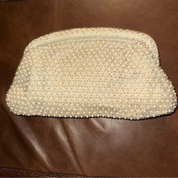 Corde Bead Vintage Cream Clutch With Pocket Mirror